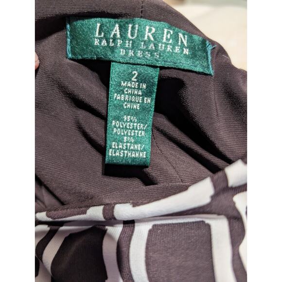 Lauren Ralph Lauren Womens Twist Front Sheath Dress Sz 2 Geometric Print Brown - Picture 7 of 7